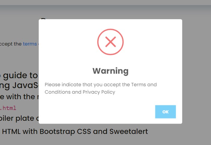 checkbox validation error message